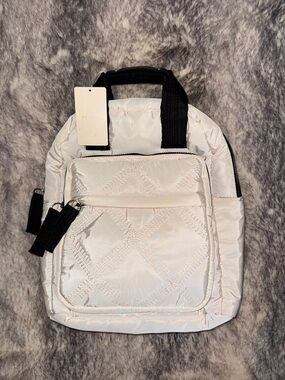 Primark- Quilted White Mini Backpack with Black Straps